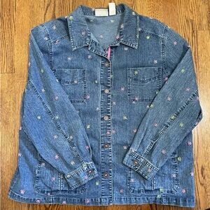 Alfred Dunner Woman Denim Shirt Jacket Embroidered Butterflies Size 18W